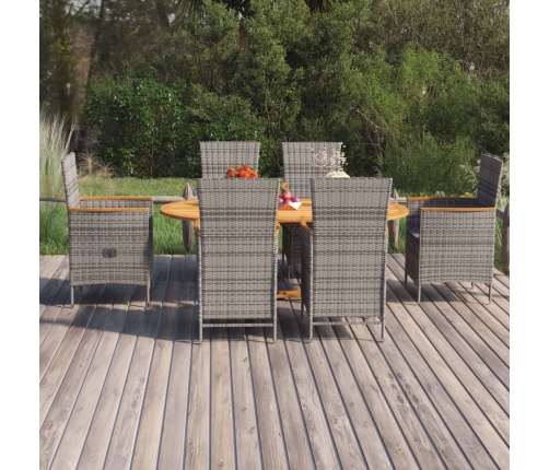 Juego de comedor de jardín 7 piezas ratán sintético gris