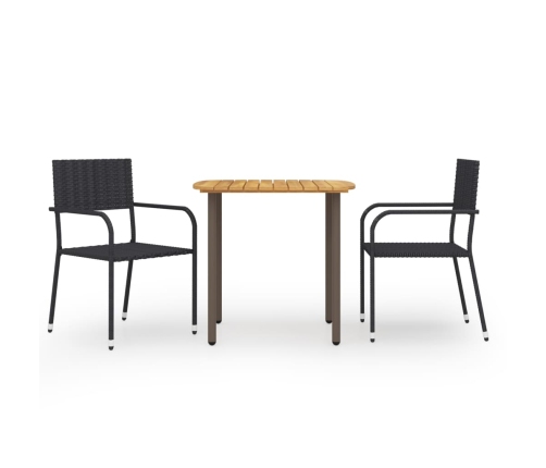 Juego de comedor para jardín 3 piezas ratán sintético negro