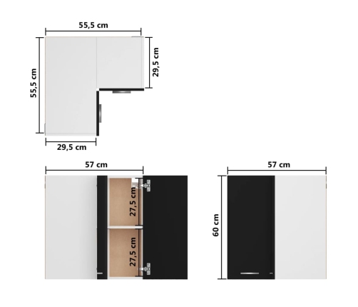 Armario colgante esquina madera de ingeniería negro 57x57x60 cm