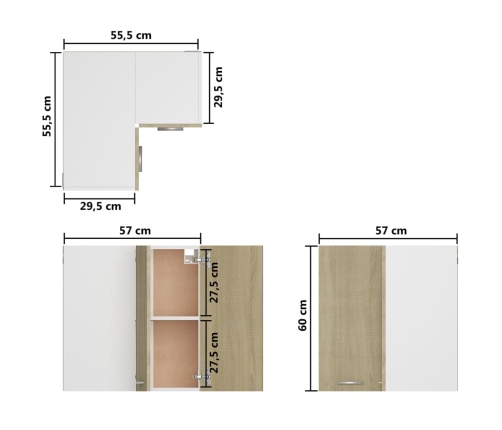 Armario colgante esquina madera de ingeniería roble 57x57x60 cm