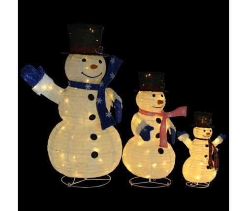 Familia de muñecos de nieve de Navidad con LED tela lujosa