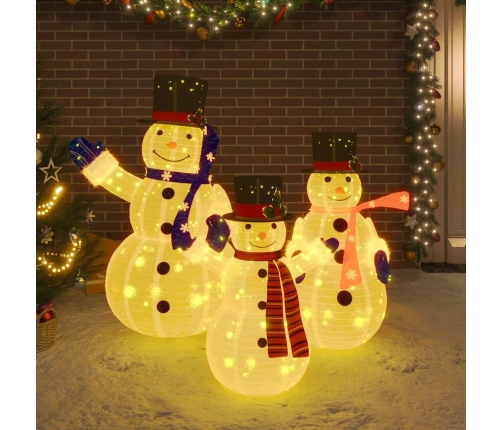 Familia de muñecos de nieve de Navidad con LED tela lujosa