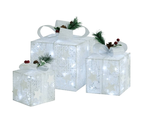 Caja regalo decorativa Navidad 3 pzas blanca exterior/interior