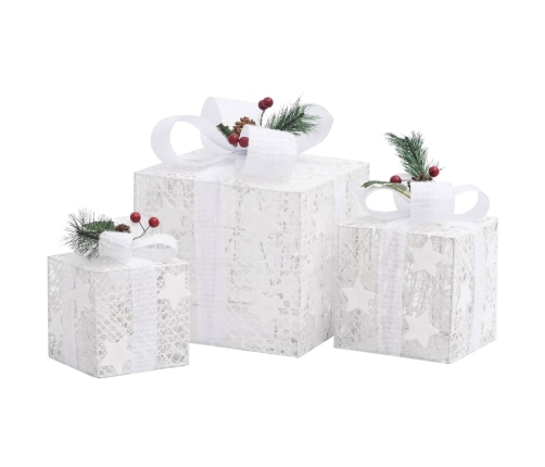 Caja regalo decorativa Navidad 3 pzas blanca exterior/interior