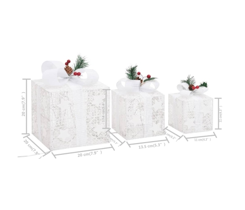 Caja regalo decorativa Navidad 3 pzas blanca exterior/interior