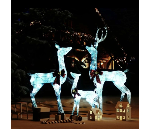 Figuras familia de renos de Navidad blanco y plateado 201 LED