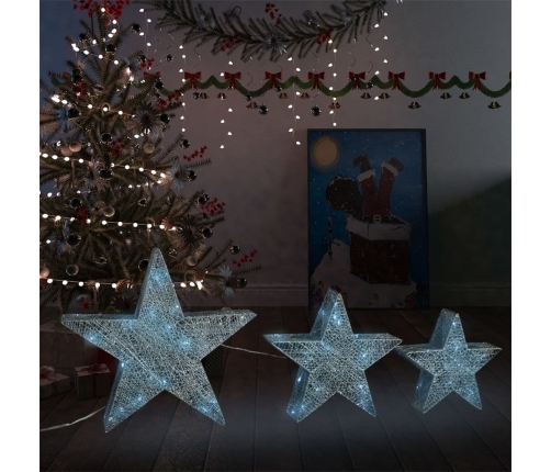 Estrellas decoración navideña 3 piezas LED malla plateadas