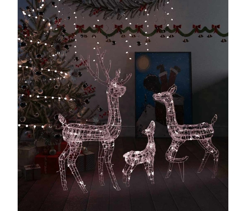 Familia de renos de Navidad acrílico 300 LEDs blanco cálido