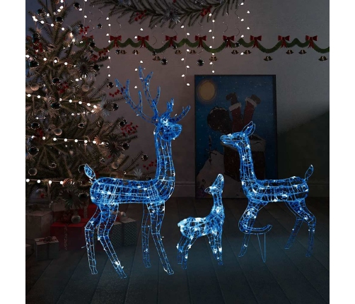 Familia de renos de Navidad acrílico 300 LEDs azules