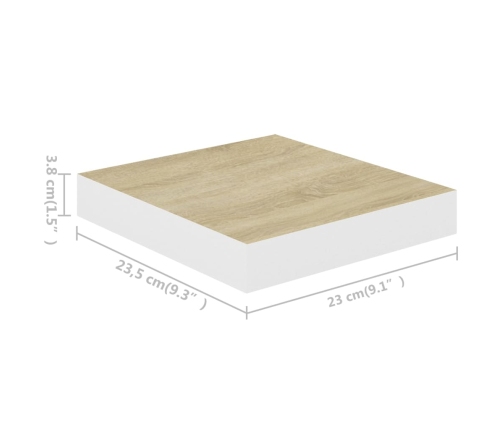 Estante flotante de pared MDF roble y blanco 23x23,5x3,8 cm