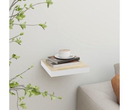 Estante flotante de pared MDF roble y blanco 23x23,5x3,8 cm