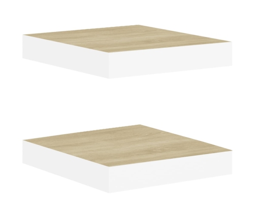 Estante flotante pared 2 uds MDF roble y blanco 23x23,5x3,8 cm