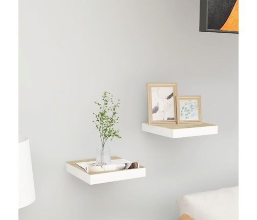 Estante flotante pared 2 uds MDF roble y blanco 23x23,5x3,8 cm