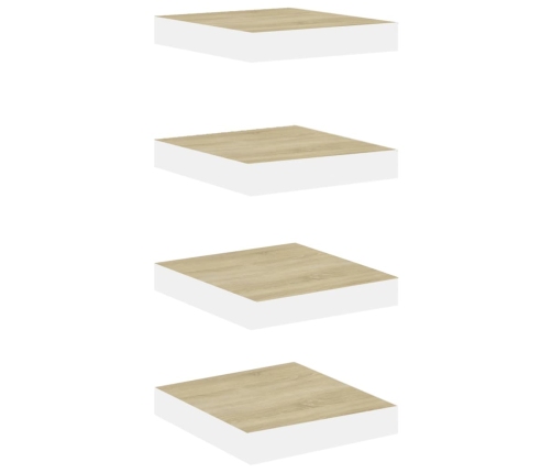 Estante flotante pared 4 uds MDF roble y blanco 23x23,5x3,8 cm