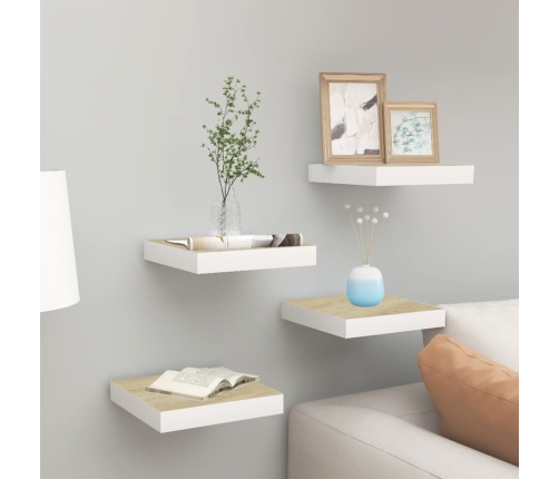 Estante flotante pared 4 uds MDF roble y blanco 23x23,5x3,8 cm