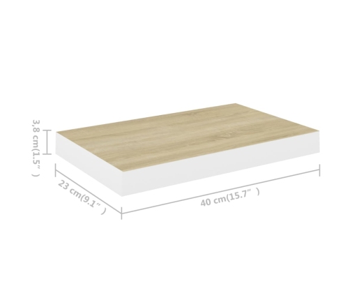 Estante flotante de pared MDF roble y blanco 40x23x3,8 cm