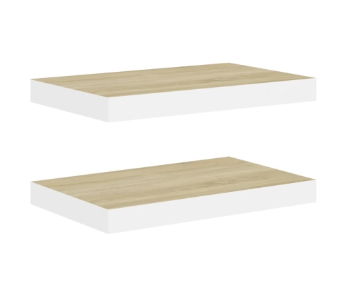 vidaXL Estante flotante de pared 2 uds MDF roble y blanco 40x23x3,8 cm