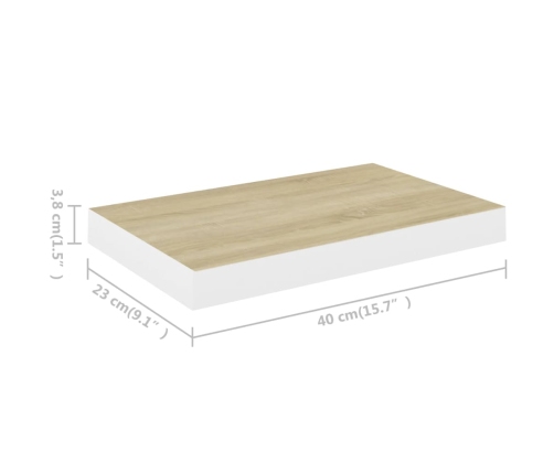 vidaXL Estante flotante de pared 2 uds MDF roble y blanco 40x23x3,8 cm