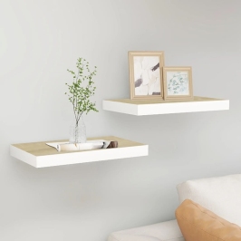 Estante flotante de pared 2 uds MDF roble y blanco 40x23x3,8 cm