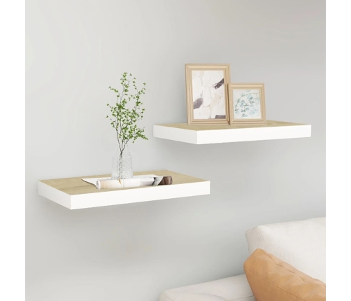 vidaXL Estante flotante de pared 2 uds MDF roble y blanco 40x23x3,8 cm