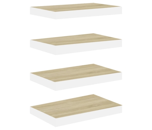 Estante flotante de pared 4 uds MDF roble y blanco 40x23x3,8 cm