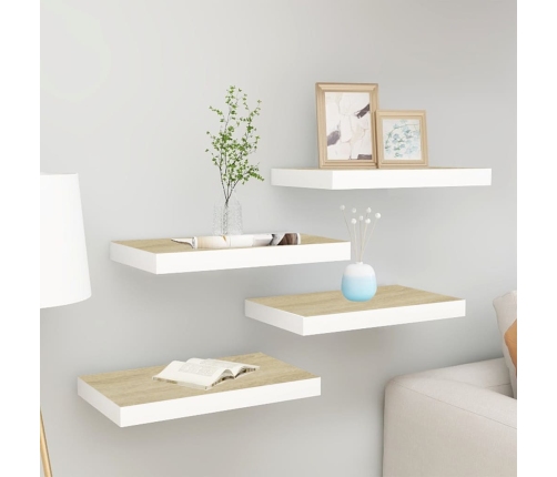 Estante flotante de pared 4 uds MDF roble y blanco 40x23x3,8 cm