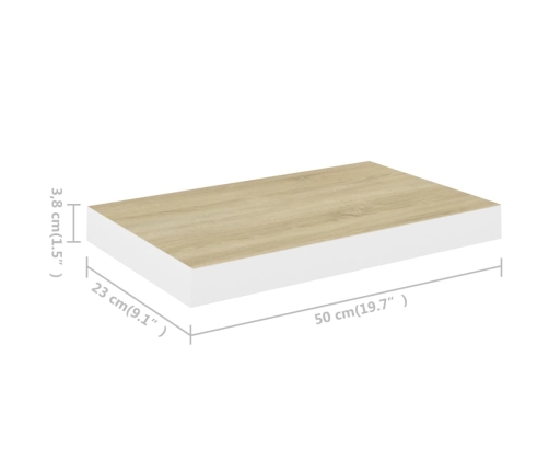 Estante flotante de pared MDF roble y blanco 50x23x3,8 cm