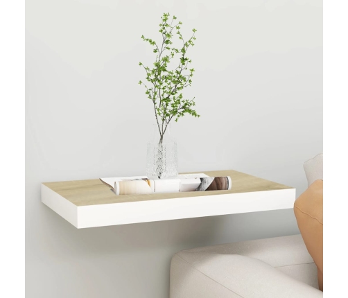 Estante flotante de pared MDF roble y blanco 50x23x3,8 cm