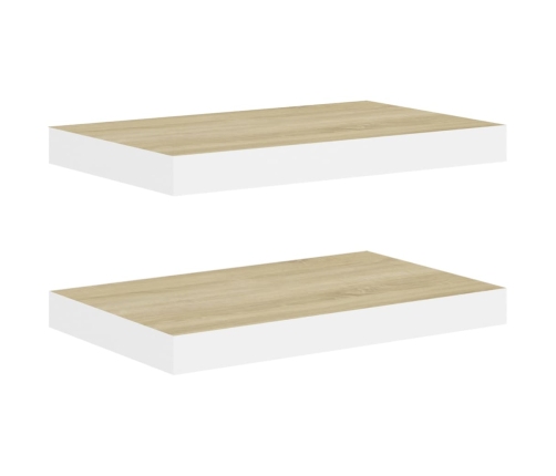 Estante flotante de pared 2 uds MDF roble y blanco 50x23x3,8 cm