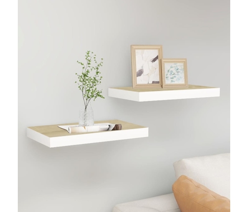 Estante flotante de pared 2 uds MDF roble y blanco 50x23x3,8 cm