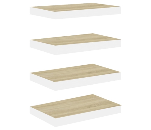 Estantes flotantes pared 4 uds MDF roble y blanco 50x23x3,8 cm