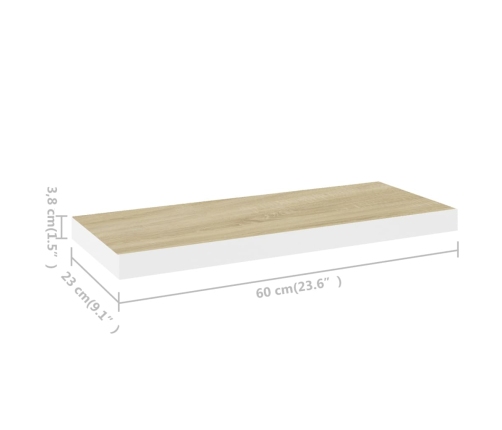 Estante flotante de pared MDF roble y blanco 60x23,5x3,8 cm