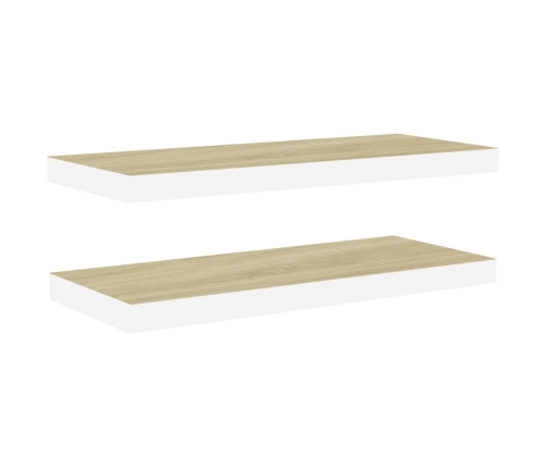 Estante flotante pared 2 uds MDF roble y blanco 60x23,5x3,8 cm