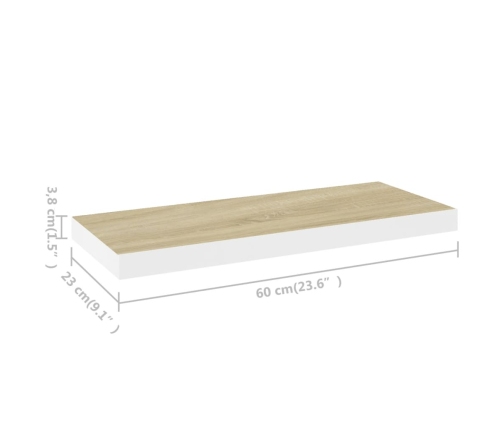 Estante flotante pared 2 uds MDF roble y blanco 60x23,5x3,8 cm