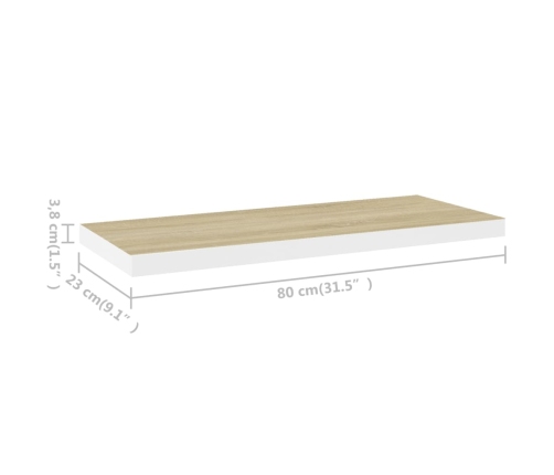 vidaXL Estante flotante de pared MDF roble y blanco 80x23,5x3,8 cm