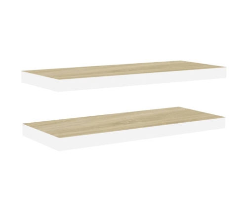 Estante flotante de pared MDF roble y blanco 80x23,5x3,8 cm