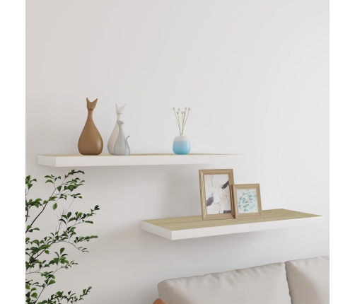 Estante flotante de pared MDF roble y blanco 80x23,5x3,8 cm