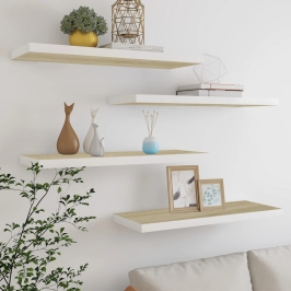 Estante flotante pared 4 uds MDF roble y blanco 80x23,5x3,8 cm