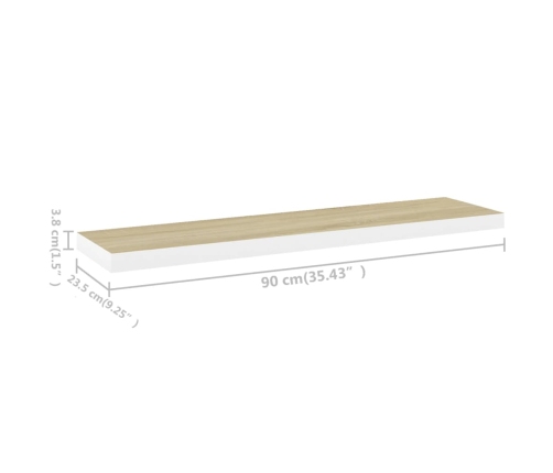 Estante flotante de pared blanco y roble MDF 90x23,5x3,8 cm