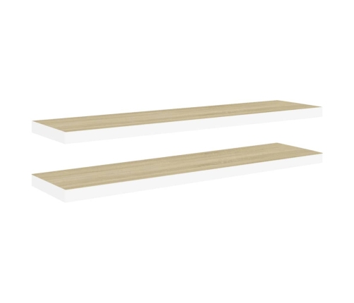 Estante flotante pared 2 uds blanco y roble MDF 90x23,5x3,8 cm