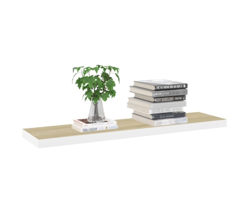 Estante flotante pared 2 uds blanco y roble MDF 90x23,5x3,8 cm