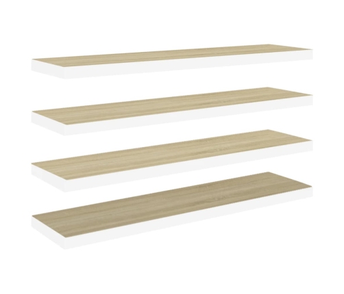 Estante flotante pared 4 uds blanco y roble MDF 90x23,5x3,8 cm