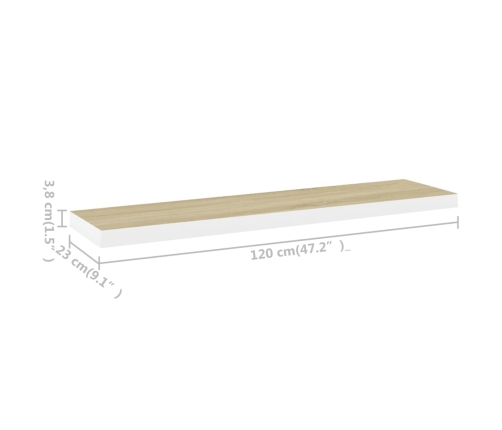 vidaXL Estante flotante pared 2 uds MDF roble y blanco 120x23,5x3,8 cm