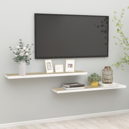 Estante flotante pared 2 uds MDF roble y blanco 120x23,5x3,8 cm
