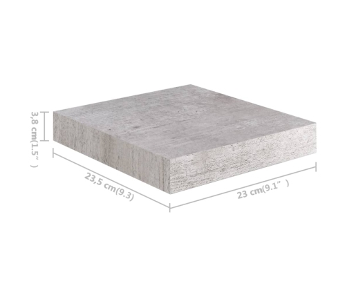 Estante flotante pared 2 uds MDF gris hormigón 23x23,5x3,8 cm