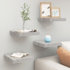 Estante flotante pared 4 uds MDF gris hormigón 23x23,5x3,8 cm