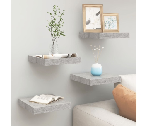 vidaXL Estante flotante pared 4 uds MDF gris hormigón 23x23,5x3,8 cm