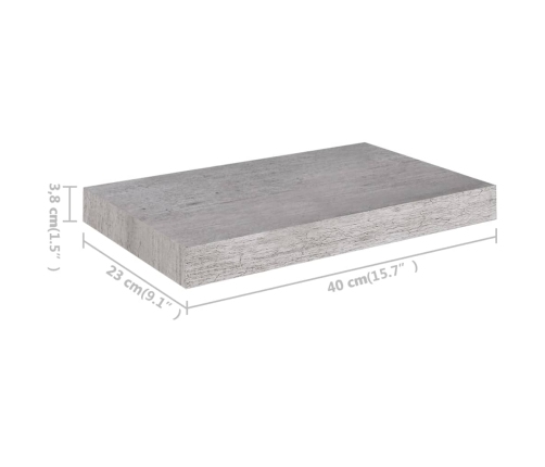 vidaXL Estantes flotantes de pared 2 uds MDF gris hormigón 40x23x3,8cm