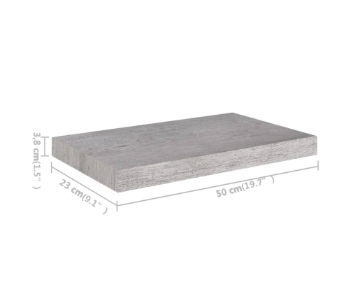 Estantes flotantes pared 2 uds MDF gris hormigón 50x23x3,8 cm