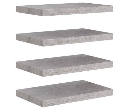 Estantes flotantes pared 4 uds MDF gris hormigón 50x23x3,8 cm